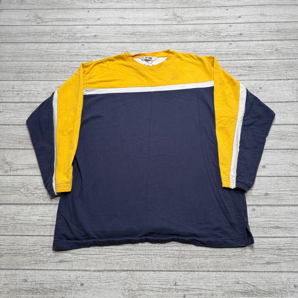 Fox Sport T-Shirt Men's 2XL Blue Yellow Colorblock Long Sleeve Cotton Streetwear